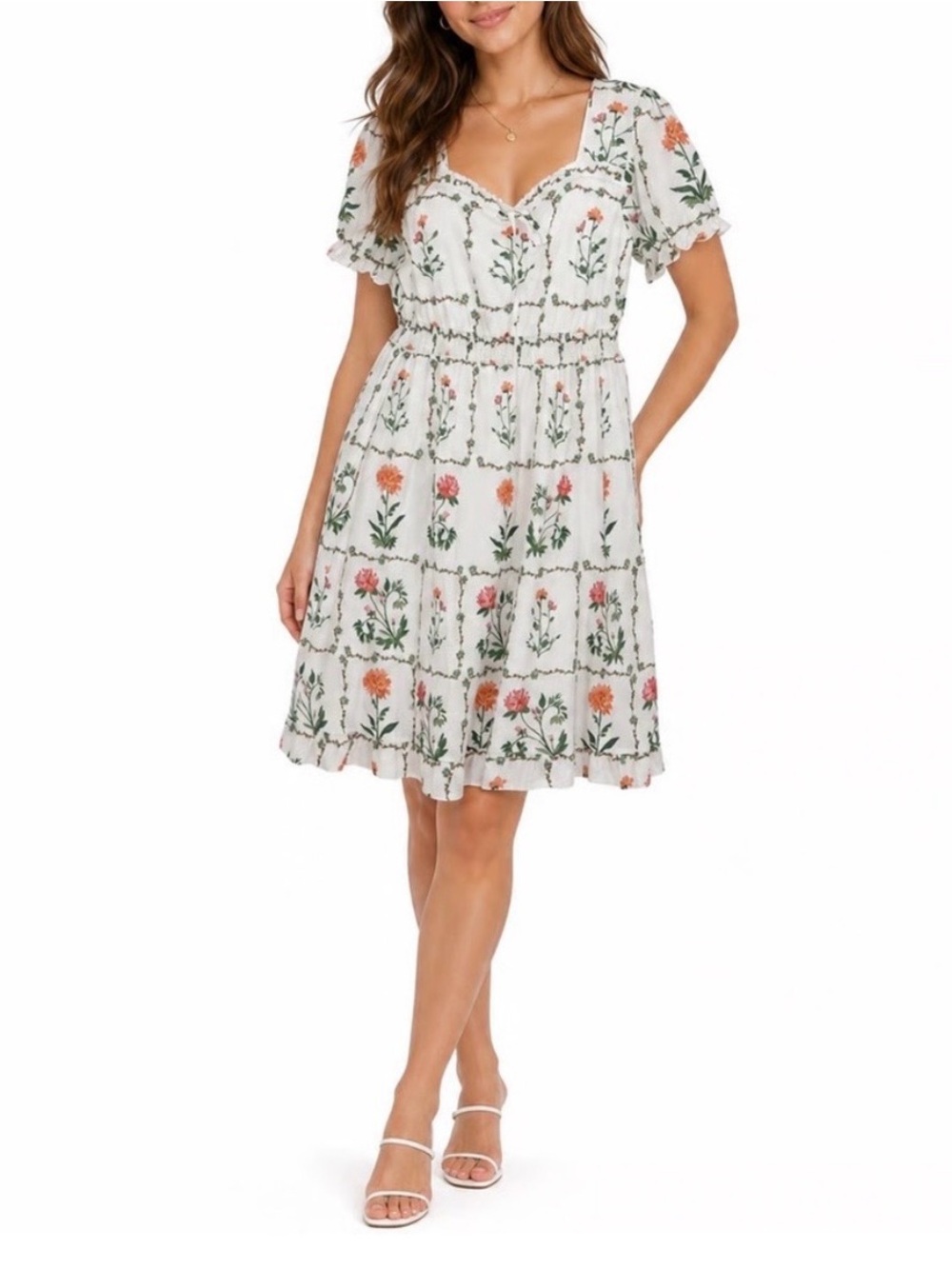 BloomChic NWT women’s size 30 pink & orange floral midi dress with short sleeves